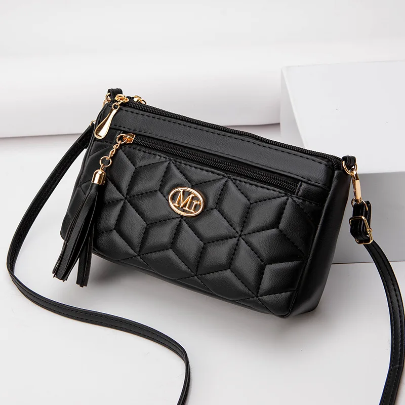 Top Trends: Double Zipper Crossbody Bag 2023 New Fashion PU Diamond Lattice Shoulder Bag Tassel Decoration More Zipper Pocket Large Capacity Shoppable Styles