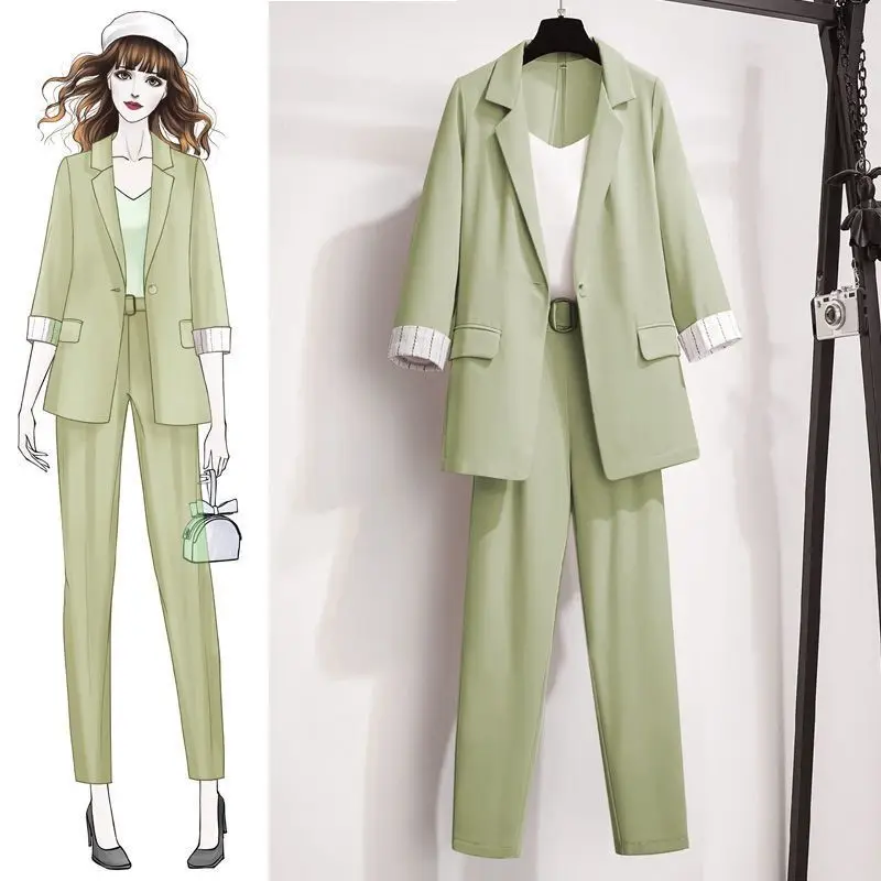 Top Trends: Korean Style Summer Thin Jacket Blazer Casual Wide Leg Pants Two-piece Elegant Women's Pants Set Office Business Suit Outfits Shoppable Styles - Image 6