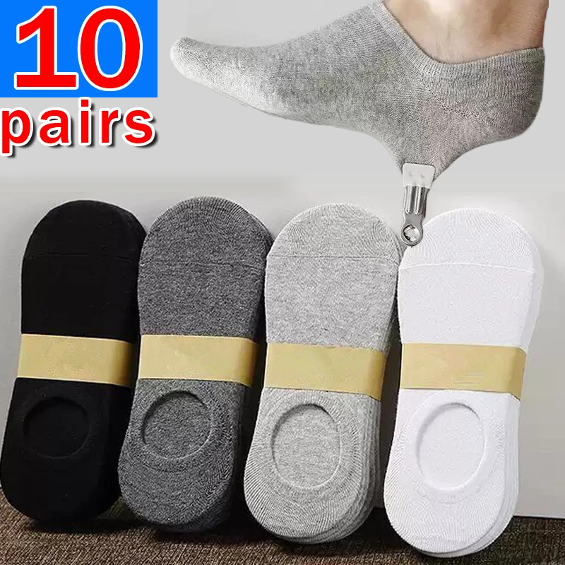 Top Trends: 2 / 10pairs Men&#039;s Low Cut Socks Breathable Black White Business Boat Sox Sports Non-slip Ankle Boat Male Invisible Short Socks Shoppable Styles