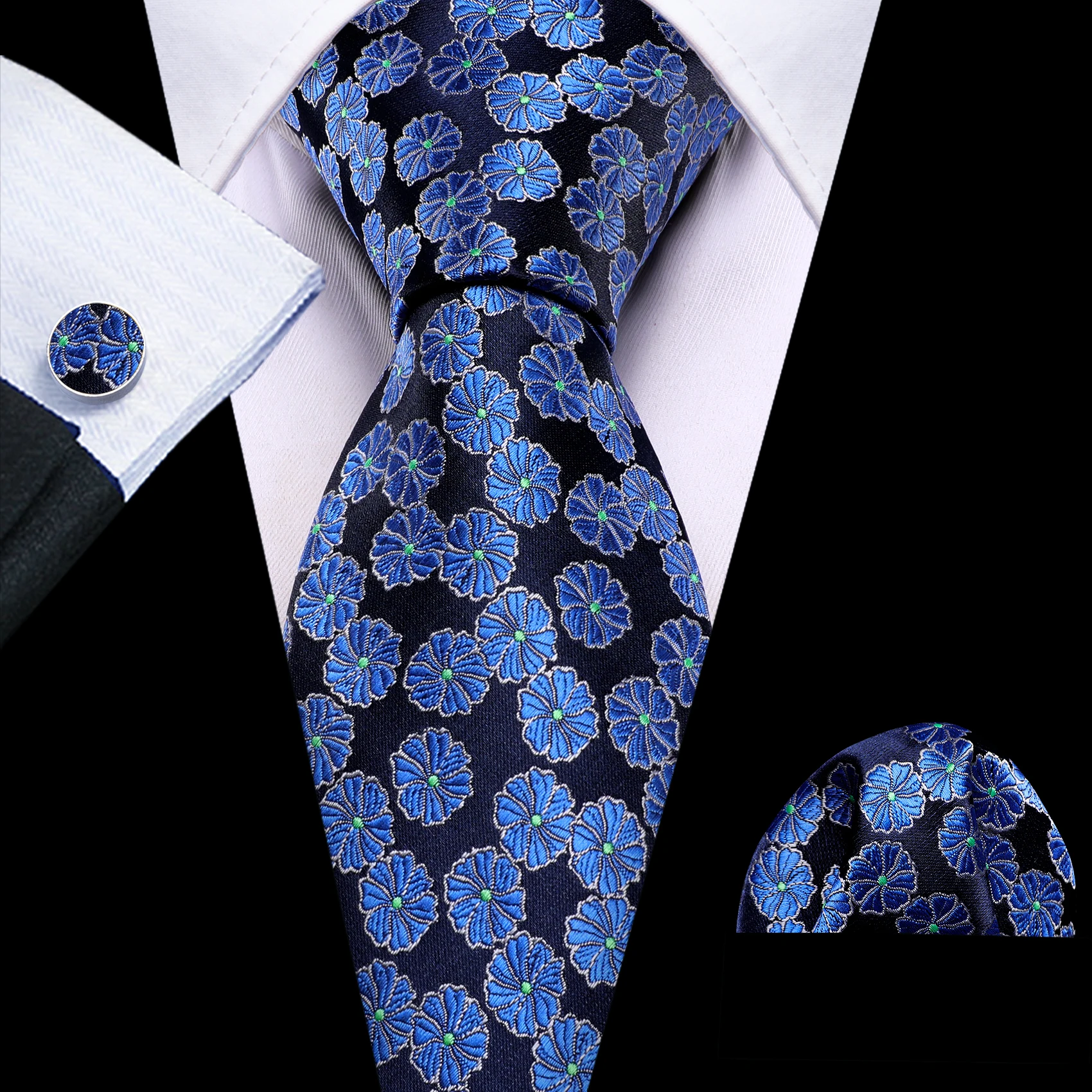 Top Trends: Fashion Blue Floral Silk Tie For Men Exquisite Woven Leisure Ncektie Pocket Square Cufflinks Set Wedding Party Designer FA-6501 Shoppable Styles - Image 2