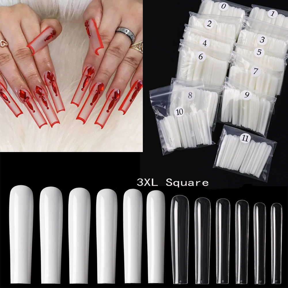 Top Trends: 3XL Tapered Square Clear Full Cover Nail Tip 120PC Press On Nails False Artificial Tip XXXL Extra Long Square Straight Nail Tip Shoppable Styles