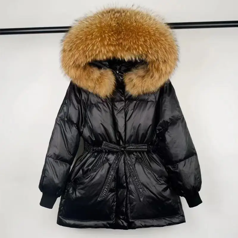 Top Trends: Real Raccoon Fur Puffer Jacket For Women, Thick, Warm, Fluffy Parka, Female, Hooded, White, Duck Down Coats, Winter Shoppable Styles