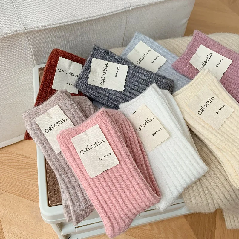 Top Trends: 1 Pair New Arrival Winter Women Socks Warm Cashmere Wool Socks Thicker Casual Japanese Solid Color Long Sock Girls Thermal Sock Shoppable Styles