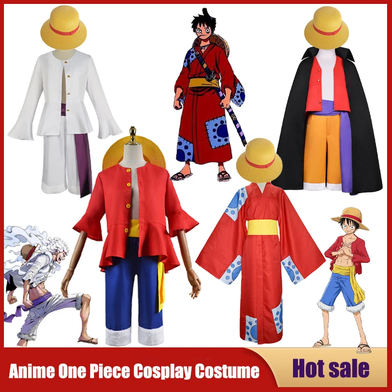 Top Trends: Anime One Piece Cosplay Costume Straw Hat Boy Country Monkey D. Luffy Clothes Christmas Party Carnival Adult Kids Shorts Kimono Shoppable Styles