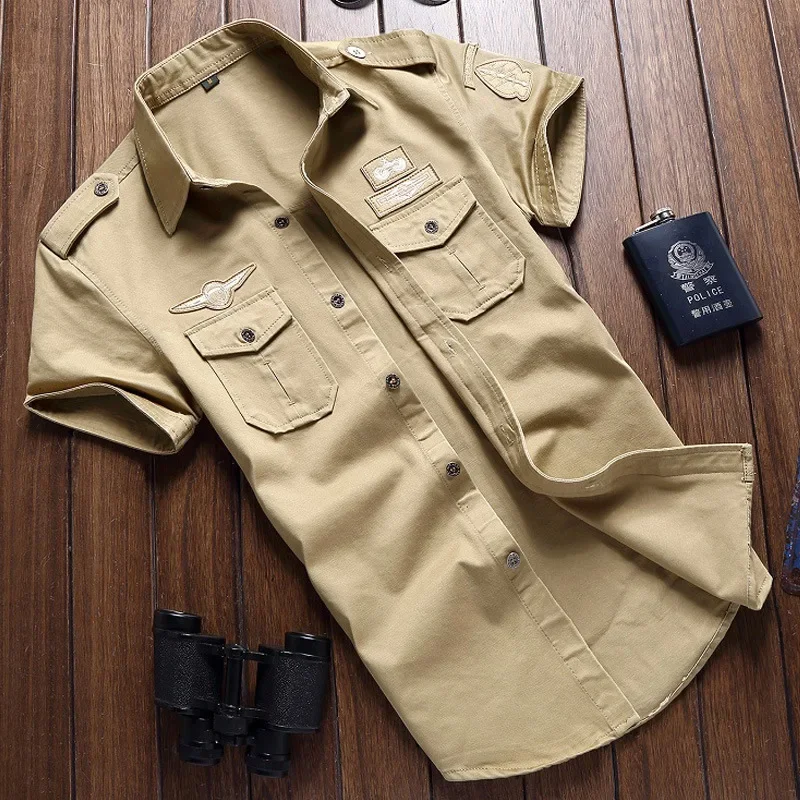 Top Trends: 2023 New Mens Military Shirt Men Short Sleeve Cargo Shirts 100% Cotton Casual Solid Shirt Male Pocket Work Shirt Shoppable Styles