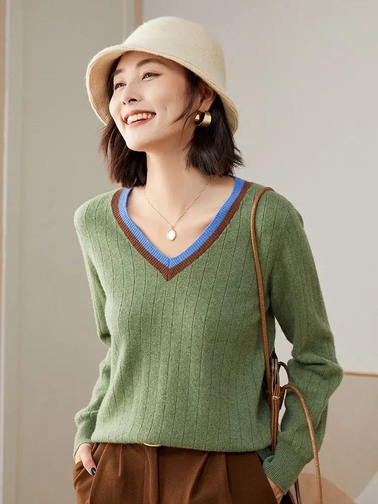 Top Trends: Women&#039;s Autumn Sweater V-Neck Long Sleeve Pullover 100% Merino Wool Multicolor Cashmere Knitwear Female Clothing Grace Tops Shoppable Styles