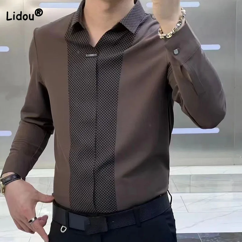 Top Trends: New Business Office Casual Spliced Polo-Neck Shirt For Men Spring Autumn Slim Long Sleeve Fashion Pullovers Tops Male Clothes Shoppable Styles