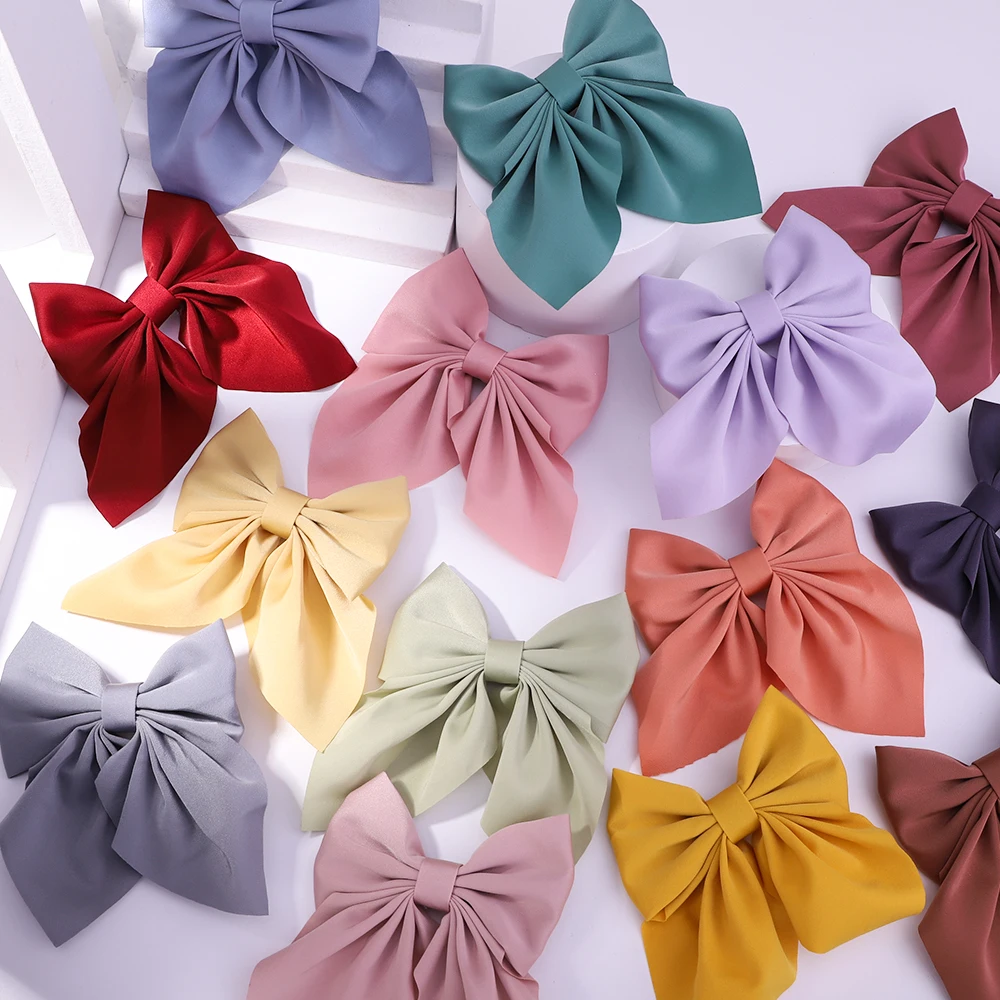 Top Trends: New Sweet Bows Hairpins Solid Color Bowknot Hair Clips For Girls Satin Butterfly Barrettes Duckbill Clip Kids Hair Accessories Shoppable Styles