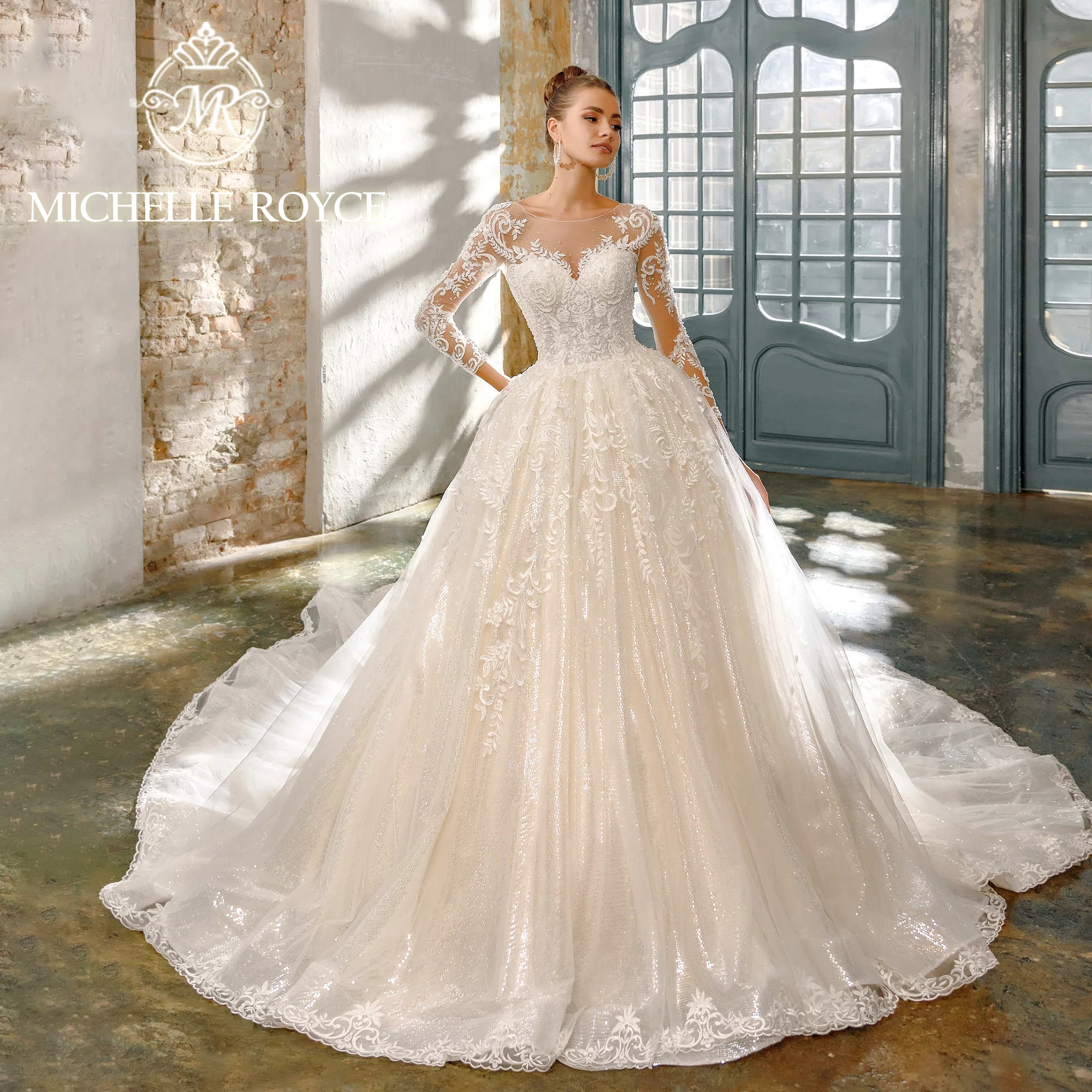 Top Trends: Michelle Royce Luxury Ball Gown Wedding Dress For Women 2023 Bride Long Sleeve Appliques Princess Wedding Gown Vestidos De Novia Shoppable Styles