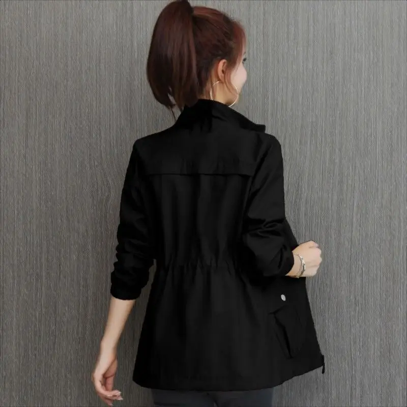 Top Trends: Women Spring And Autumn New Stand Collar Zipper Trench Solid Color Pockets Splicing Cultivation Appears Thin Long Sleeves Coat Shoppable Styles - Image 3