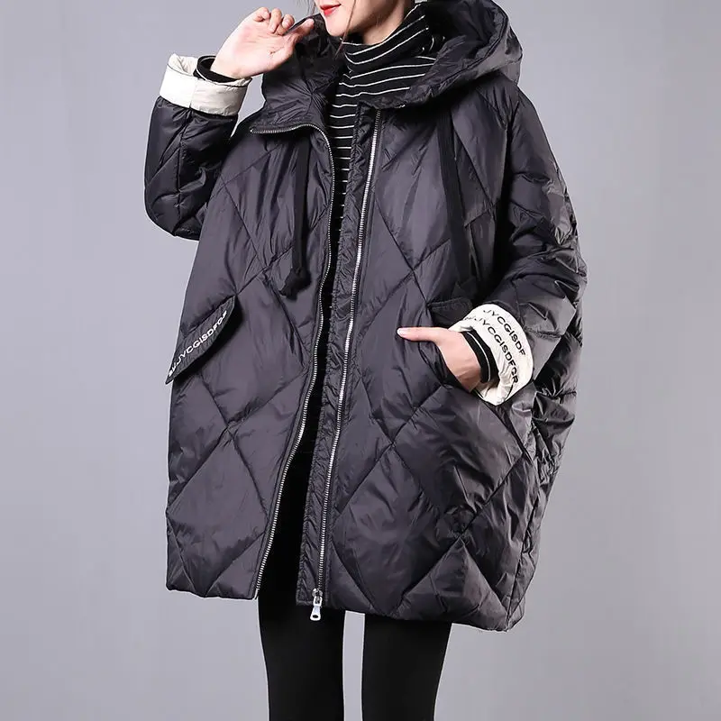 Top Trends: Oversized Women Parka Winter Mid-length Hooded Cotton Jacket Warm Puff Coat Pockets Quilted Solid Korean Fashion Coats Shoppable Styles