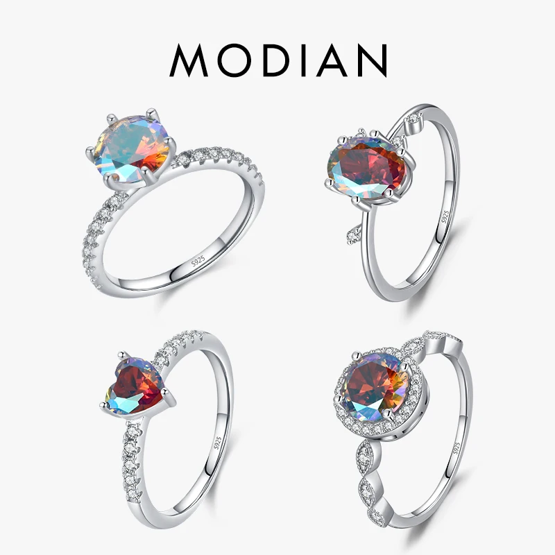 Top Trends: MODIAN 925 Sterling Silver Stunning Rainbow Color Geometric Heart Cubic Zirconia Cocktail Rings For Women Fashion Fine Jewelry Shoppable Styles