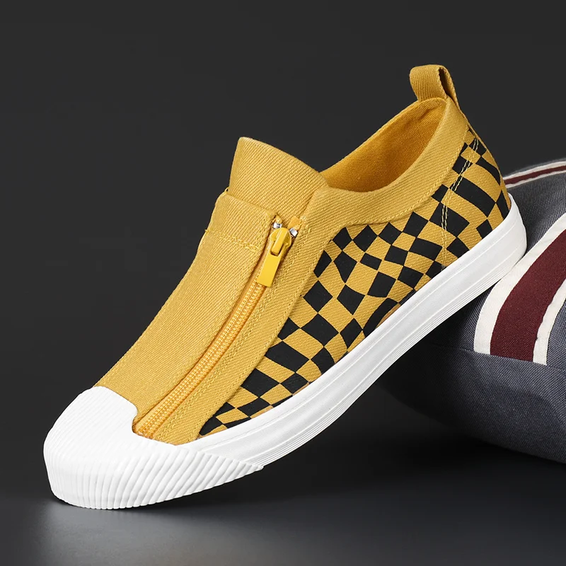 Top Trends: Trendy 2022 High Top Canvas Shoes Men Mocassin Designer Vulcanized Sneakers Men Yellow Zipper Casual Shoes Men Breathable Loafer Shoppable Styles