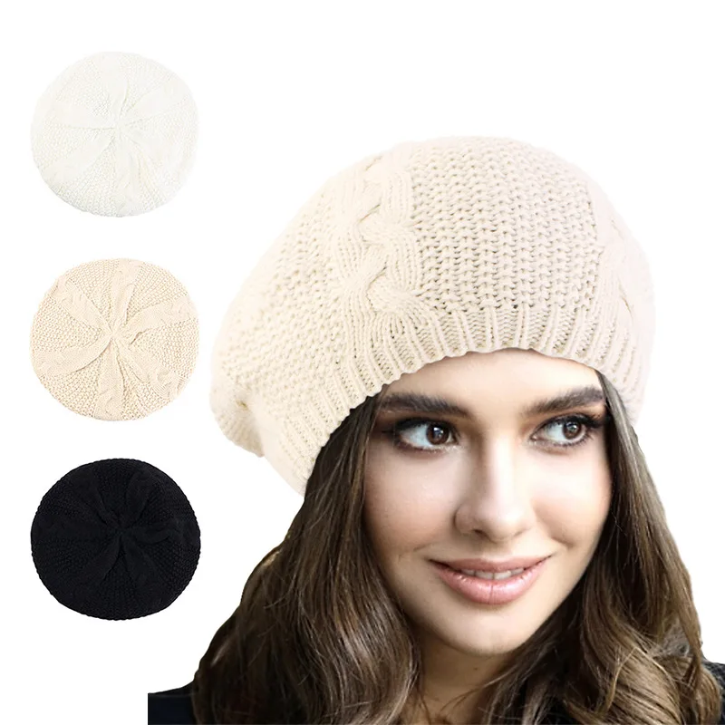 Top Trends: New Women Casual Plain Color Knitted Beret Hat Winter Warm Vintage Wool French Artist Beanie Cap Painter Hat Girls Acrylic Hat Shoppable Styles