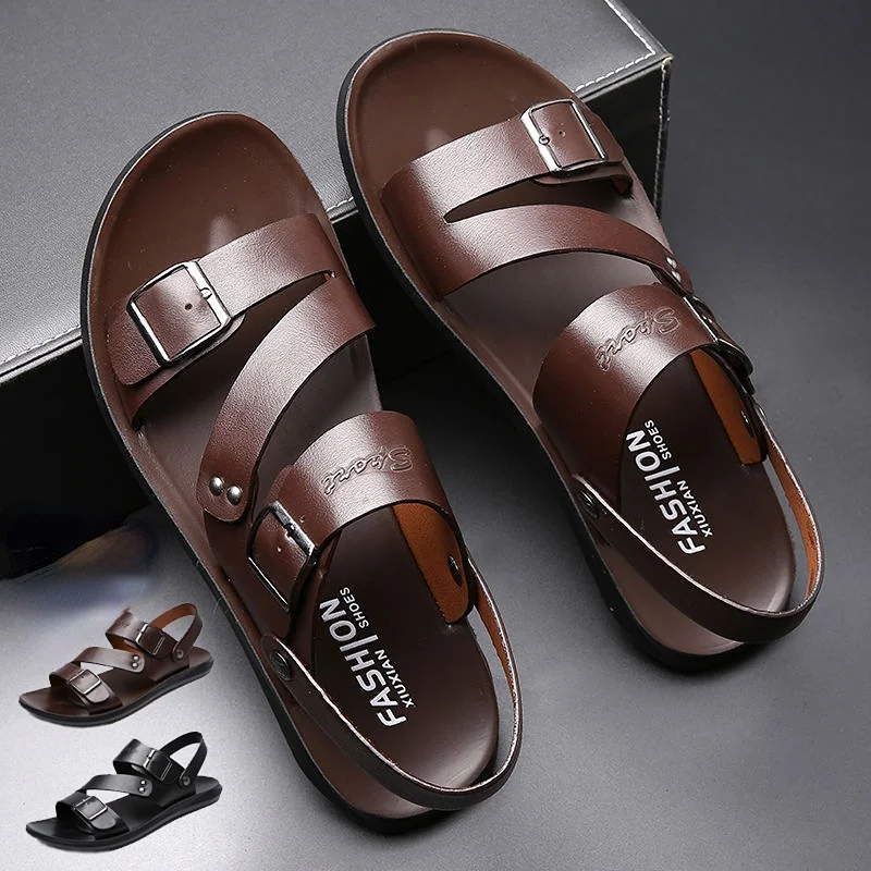 Top Trends: Fashion Comfortable Men&#039;s Sandals Solid Color Open Toe Mens Leather Sandals 2023 New Slippers Beach For Male Leather Footwear Shoppable Styles