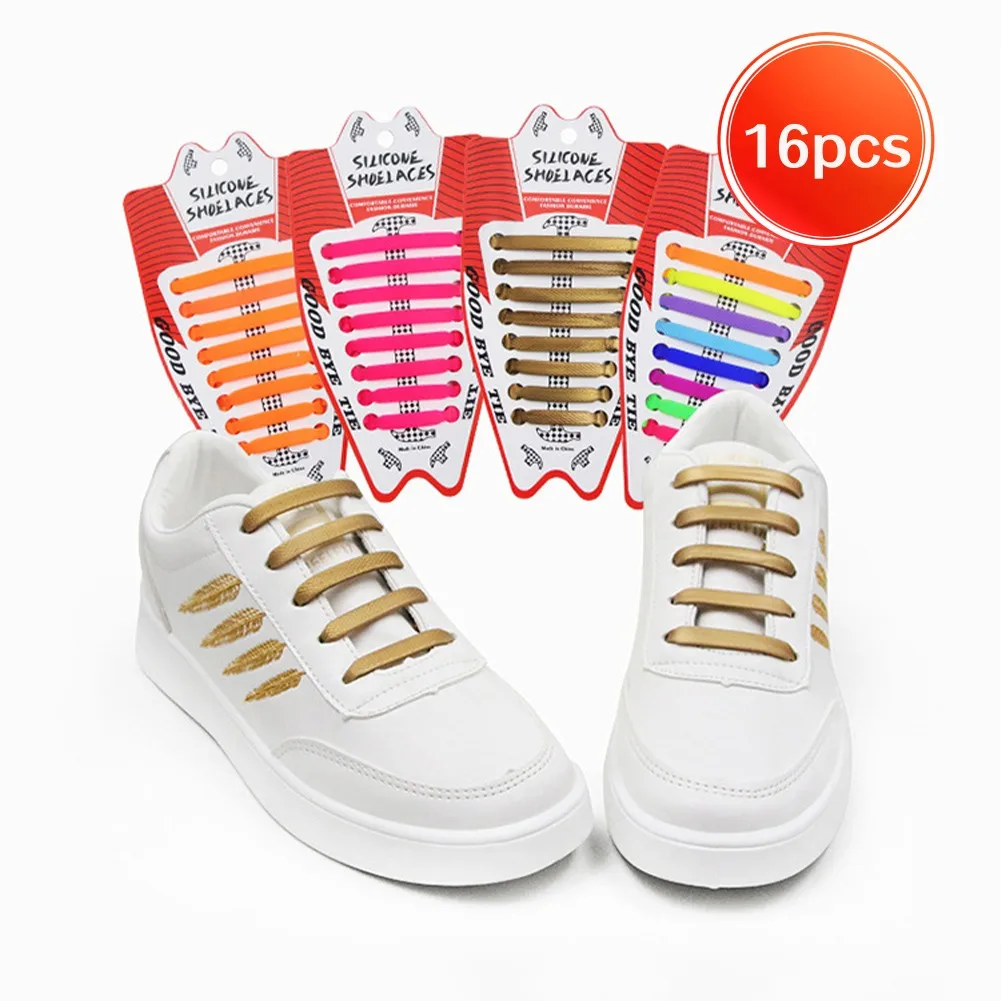 Top Trends: 16pcs / lot Silicone Shoelaces No Tie Elastic Shoe Laces Special Shoestrings For Kid / Adult Lacing Rubber Sneakers Shoe Lace Shoppable Styles