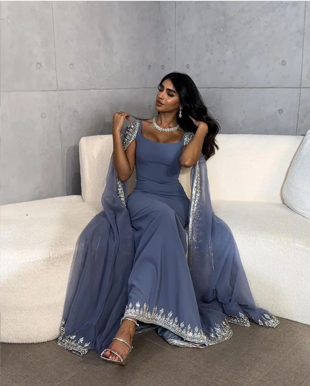 Top Trends: AsaNagi Light Blue Chiffon Evening Dresses Women Elegant Long Cape Formal Party Prom Gown 2024 Saudi Arabia فساتين السهرة Shoppable Styles