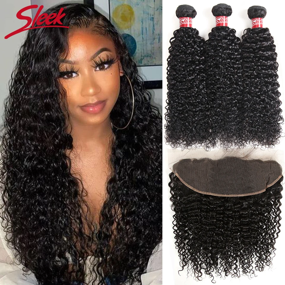 Top Trends: Sleek Kinky Curly Bundles With Frontal Remy Human Hair Bundles With Closure Jerry Curl Brazilian Hair Weave Bundles With Closure Shoppable Styles