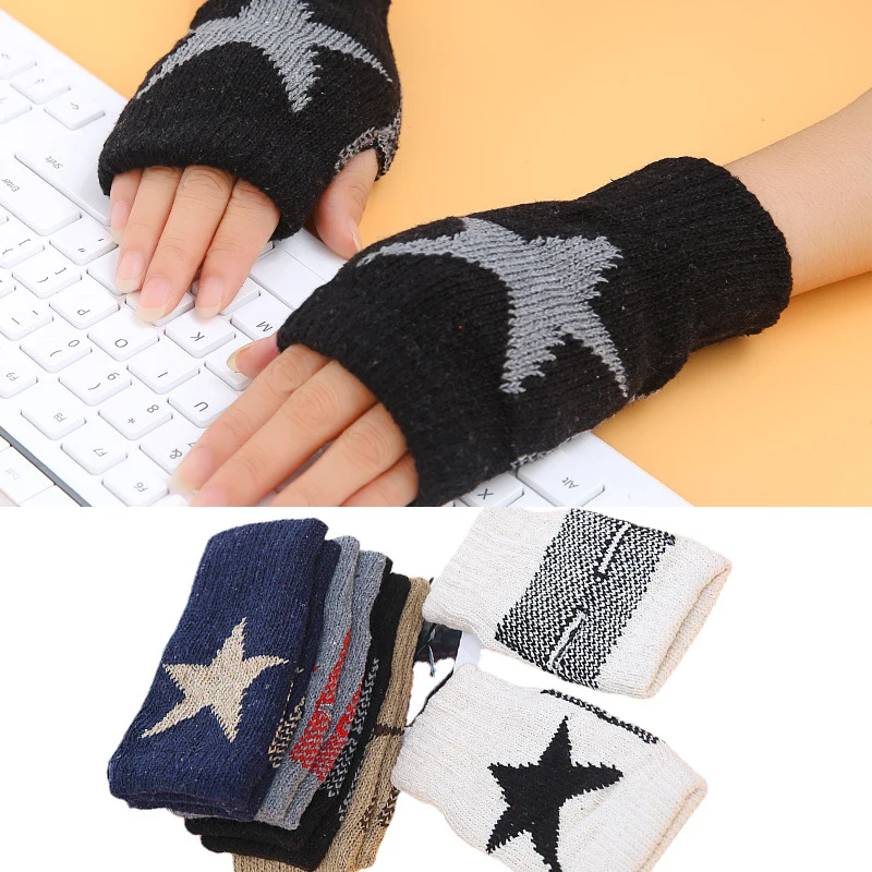 Top Trends: Winter Warm Gloves Women Keep Half Finger Fingerless Gloves Star Printed Women Cute Wrist Hand Warmer Knitted Gloves Shoppable Styles