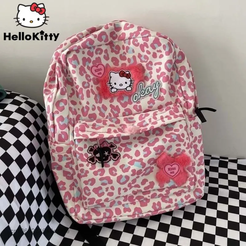 Top Trends: Sanrio Hello Kitty Y2K Fashion Backpack Sister Cute Pink Leopard Print Schoolbag Sweet Cartoon Animation Zipper Student Bag Girl Shoppable Styles