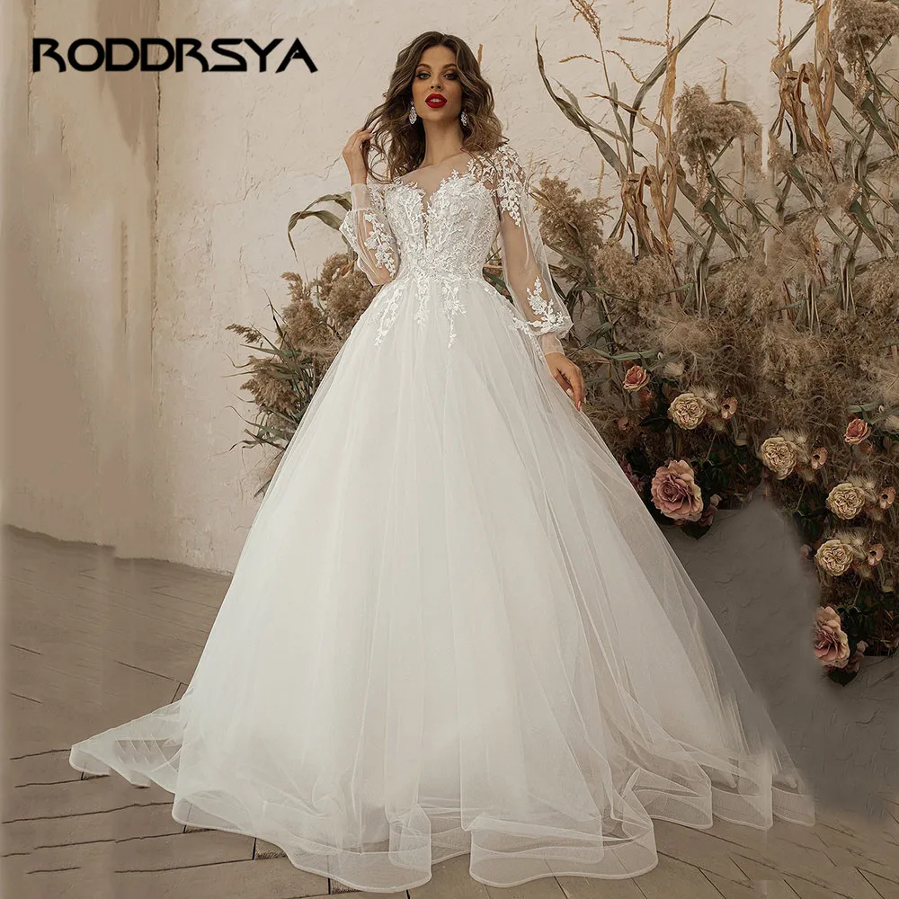 Top Trends: RODDRSYA Ivory Wedding Dresses Long Sleeve Appliques Lace Up Scoop Neck A-Line Tulle Boho Bride Gown 2024 Vestido De Noiva Beach Shoppable Styles