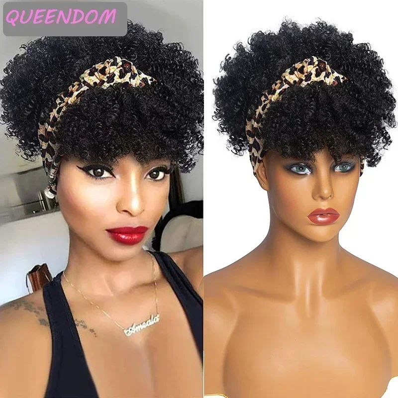 Top Trends: Afro Curly Head Wrap Wig Short Kinky Curly Women&#039;s Wigs With Turban Heat Resistant Synthetic Curly Headband Wig Peruca Cosplay Shoppable Styles