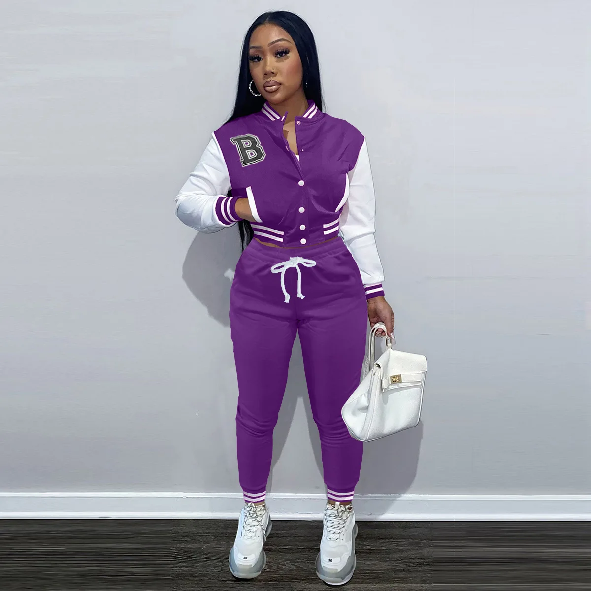 Top Trends: Baseball Sports Suit Fall Women Letter Print Patchwork Baseball Jacket Outfit Drawstring Two Piece Pants Set Jogger Sweatsuit Shoppable Styles