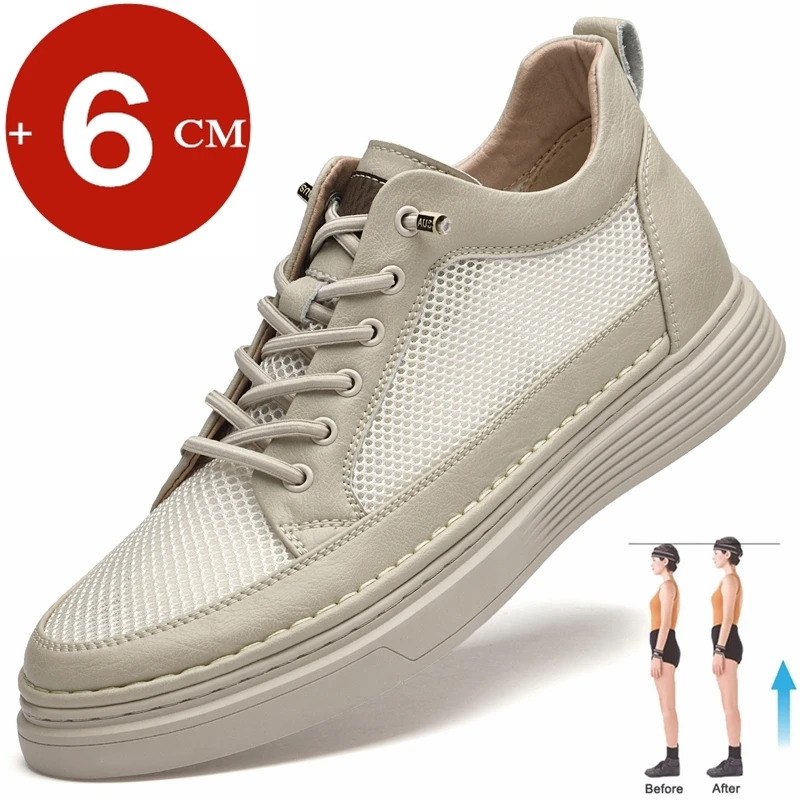 Top Trends: New Summer 6cm Men Elevator Shoes Casual Men Sneakers Cow Leather+ mesh Lift Leisure Designer Shoes Height Increase Taller Shoes Shoppable Styles