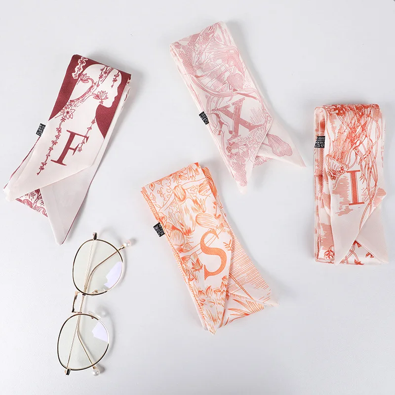 Top Trends: 2021 New Ladies English Letter Printed Small Silk Scarf HandleBag Ribbons Skinny Scarves Women Fashion Luxury Brand Hair Tie Shoppable Styles - Image 4