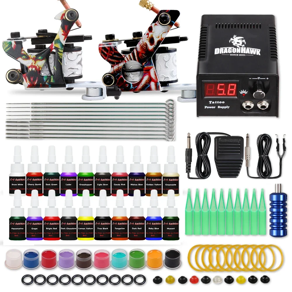 Top Trends: Beginner Complete Tattoo Kit Machines Gun Black Ink Set Power Supply Grips Body Art Tools Set Permanent Makeup Tattoo Set Shoppable Styles - Image 2