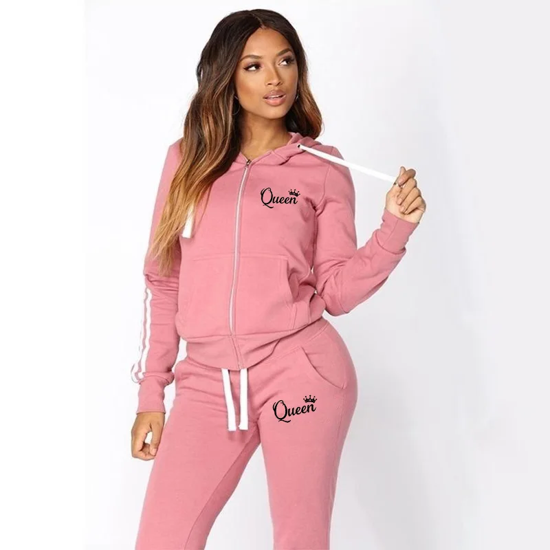 Top Trends: Hot Women's Fashion Queen's Print Tracksuit Striped Hoodies And Jogger Pants Ladies Daily Casual Clothes Shoppable Styles - Image 2