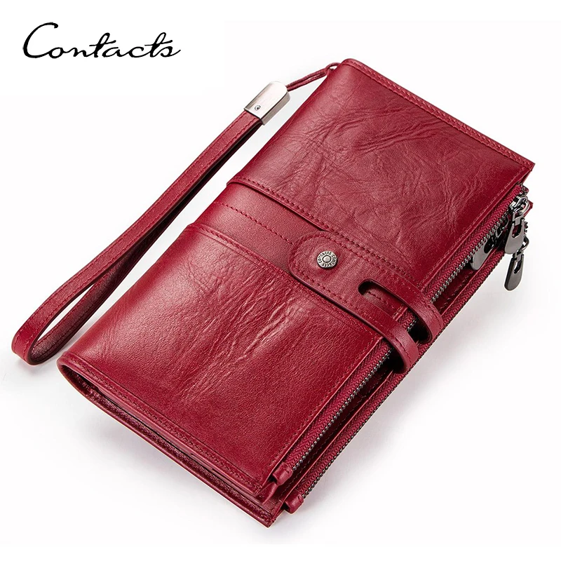 Top Trends: CONTACT'S Genuine Leather Women Long Wallets Zipper Strap Coin Purse Female Hasp Design Card Holder Phone Bags Shoppable Styles