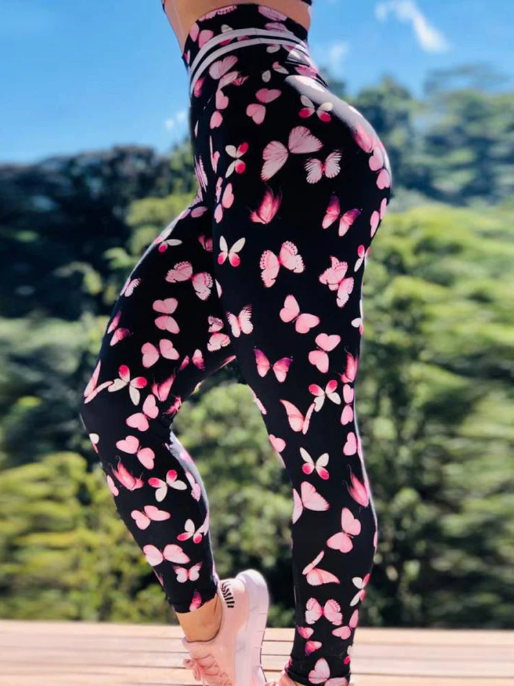 Top Trends: Sports Tights Running Leggins Women New Color Butterfly Printed Leggings High Waist Pants Big Size Elastic Fitness Jeggings Shoppable Styles