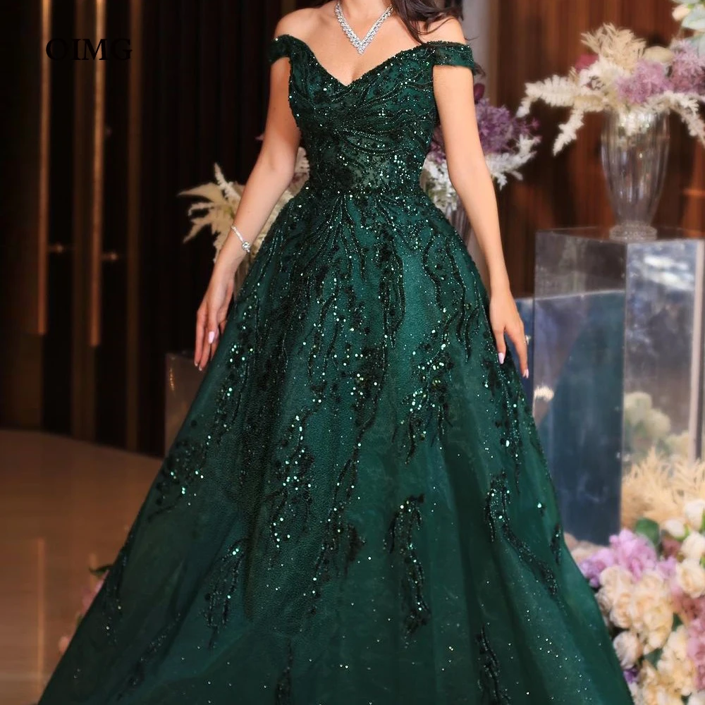 Top Trends: OIMG Queen Green Off Shoulder Formal Party Dresses Shiny Sequins Long Dubai Evening Gowns Night Club Dress Robe De Soiree Shoppable Styles