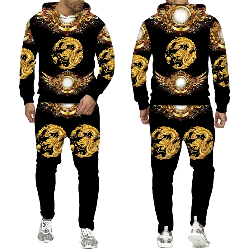 Top Trends: Men's Hoodie Pants Suit Leopard Golden Pattern Sportswear Set 3D Print Women Fashion Tracksuit Jogging Clothes For Men Clothing Shoppable Styles - Image 5