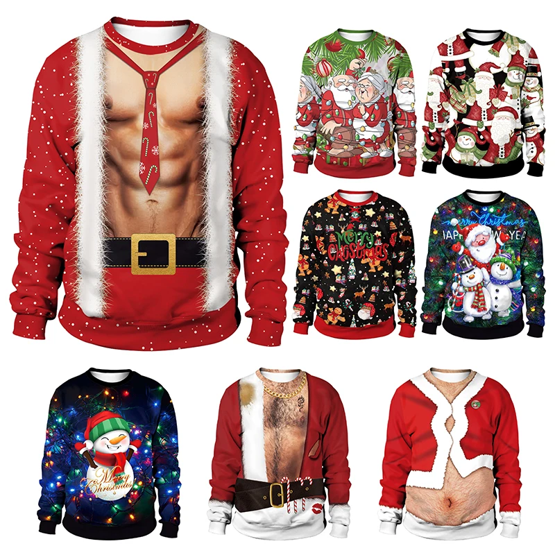 Top Trends: Christmas Party Pullover For Men Muscle Printed Crewneck Sweatshirts Xmas Gift Clothes Couple Outfit Funny Oversized Streetwear Shoppable Styles