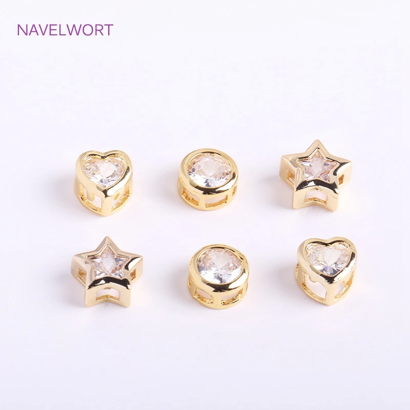 Top Trends: 14K Gold Plated Rhinestone Heart / Oval / Pentagram Beads Brass Metal Cubic Zirconia Spacer Beads DIY Jewelry Making Accessories Shoppable Styles