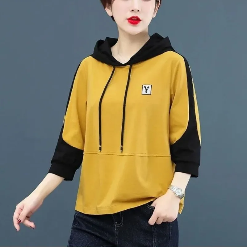 Top Trends: Autumn And Winter Women&#039;s Pullover Hooded Drawstring Embroidery 3 / 4 Long Sleeve Loose Fit Sweater Underlay Fashion Elegant Tops Shoppable Styles