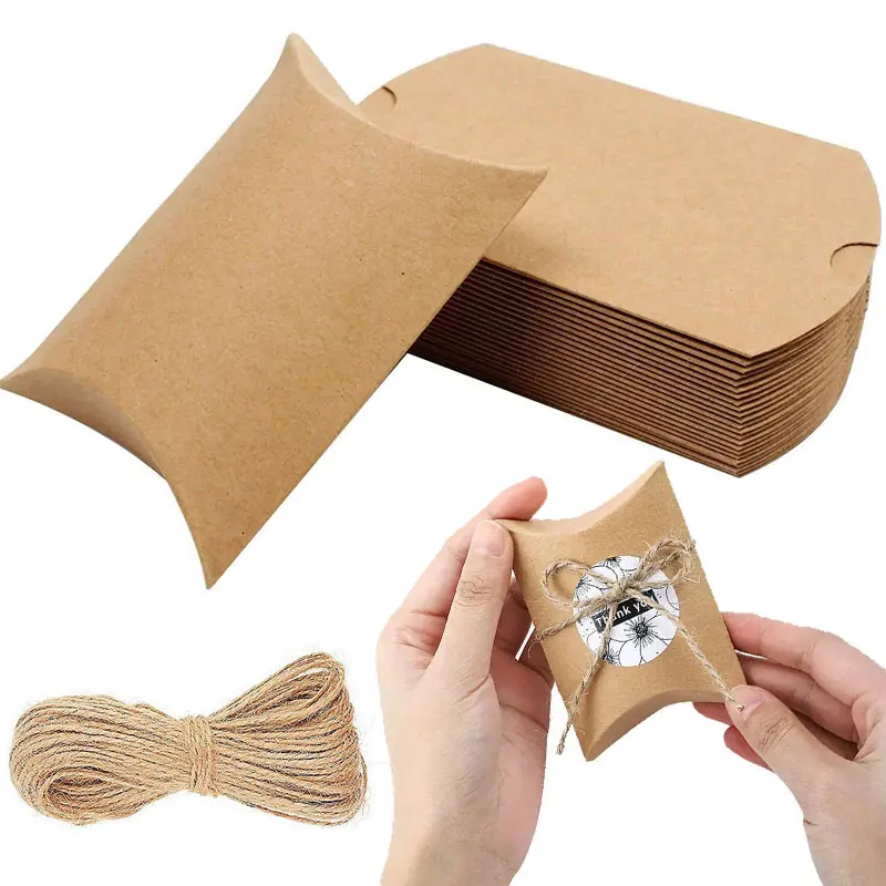 Top Trends: 10pcs Kraft Pillow Boxes With 10meter Jute Twine 2X5.5X8cm Mini Favor Gifts Boxes For Jewelry Display Small Business Packagings Shoppable Styles