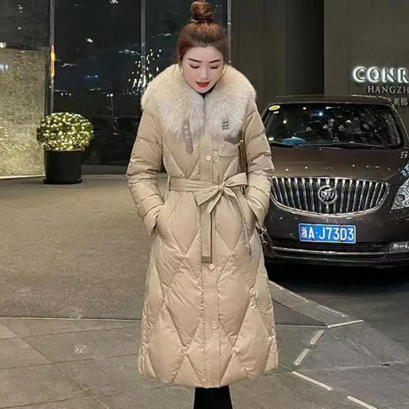 Top Trends: 2023 New Women Down Cotton Coat Winter Jacket Female Long Over The Knee Large Fur Collar Outwear Thicken Warm Fashion Parkas Shoppable Styles