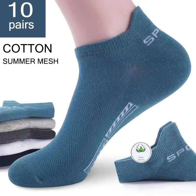 Top Trends: 10Pairs High Quality Men Ankle Socks Breathable Cotton Sports Socks Mesh Casual Athletic Summer Thin Cut Short Sokken Size 38-43 Shoppable Styles