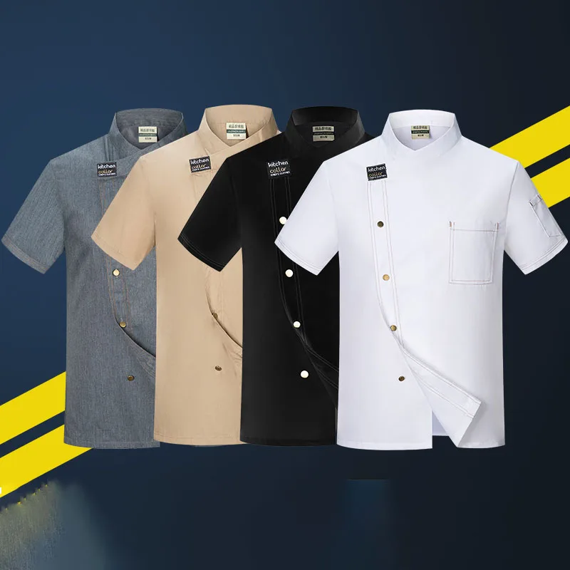 Top Trends: Chef Restaurant Jas Unisex Korte Mouwen Chef-kok Jas Mannen Vrouwen Keuken Kleding Bakkerij Ober Uniform Schort Hoed Groothandel Shoppable Styles