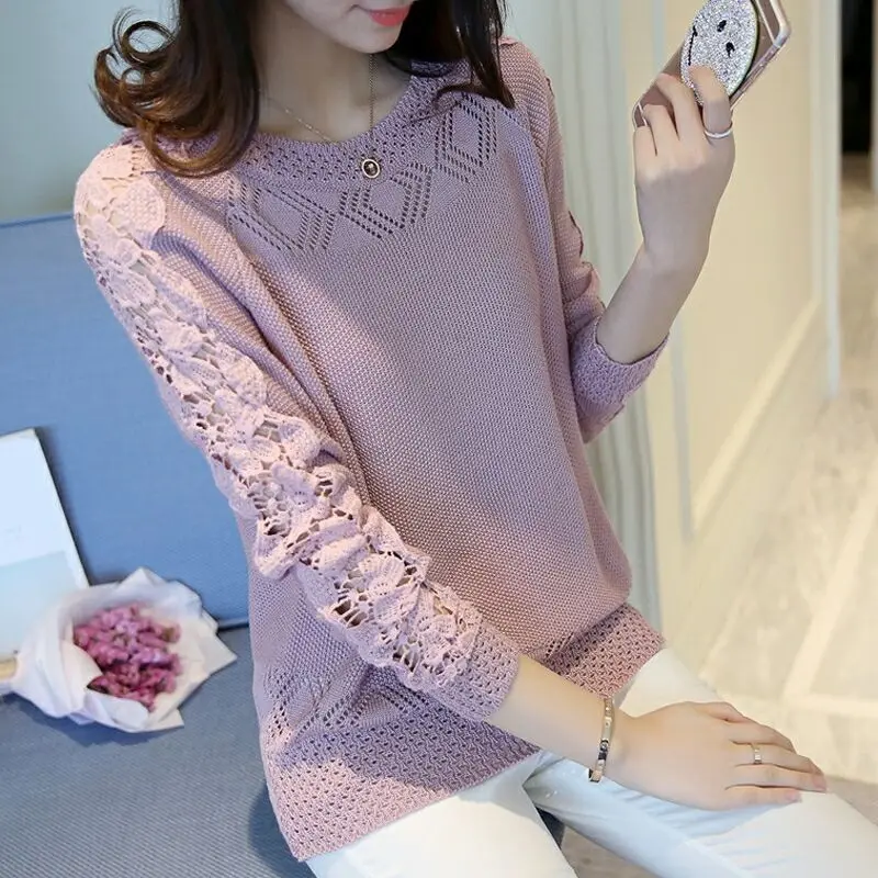 Top Trends: Fashion O-Neck Spliced Solid Color Hollow Out Sweater Female Clothing 2023 Autumn Winter New Casual Pullovers Sweet Tops Shoppable Styles