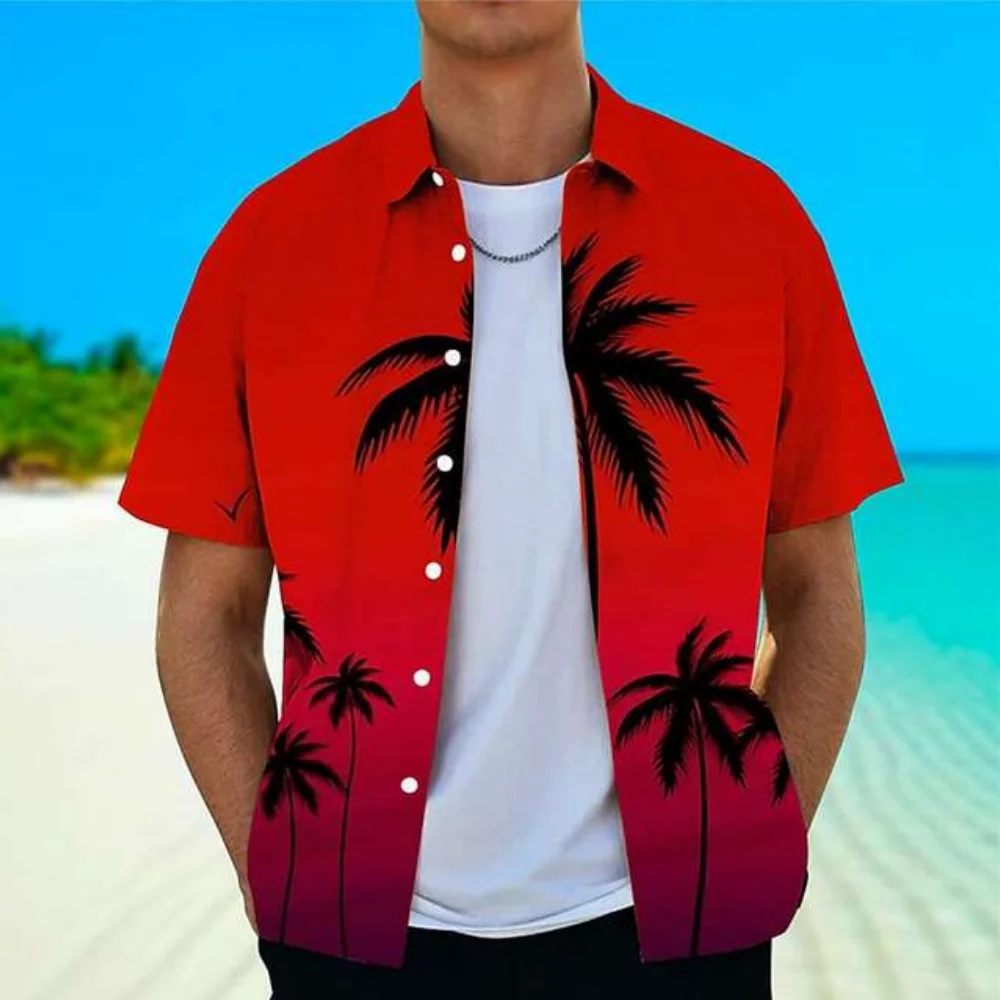 Top Trends: 2023 Men's Shirts Street Beach Hawaiian Shirt Man Button-down 3d Cuban Collar Coconut Tree Graphic New Street Short Sleeves Tops Shoppable Styles