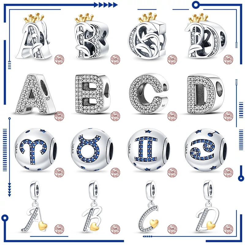 Top Trends: Charms Jewelry For Women English Letters A-Z Beads Fit Pandora 925 Original Bracelet Necklace 925 Silver Multiple Shapes Letter Shoppable Styles