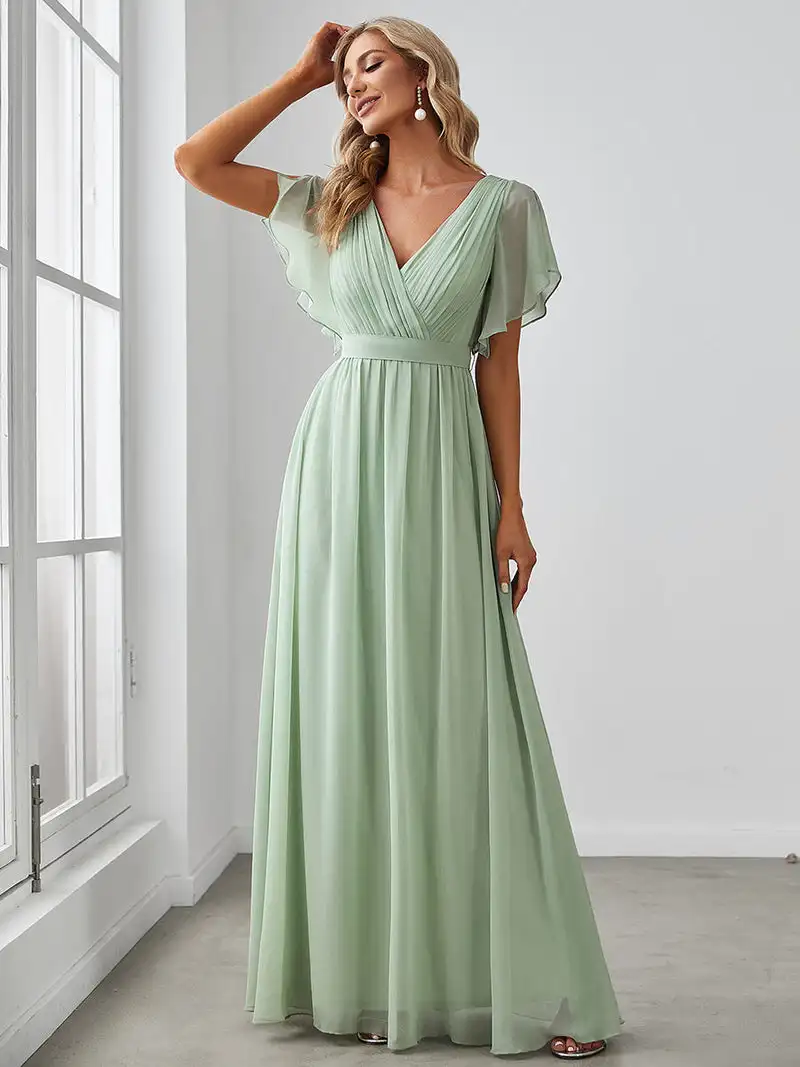 Top Trends: Elegant Evening Dresses Long A LINE Short Sleeve V-Neck Chiffon Floor-Length Gown 2024 Of Mint Green Simple Prom Women Dress Shoppable Styles