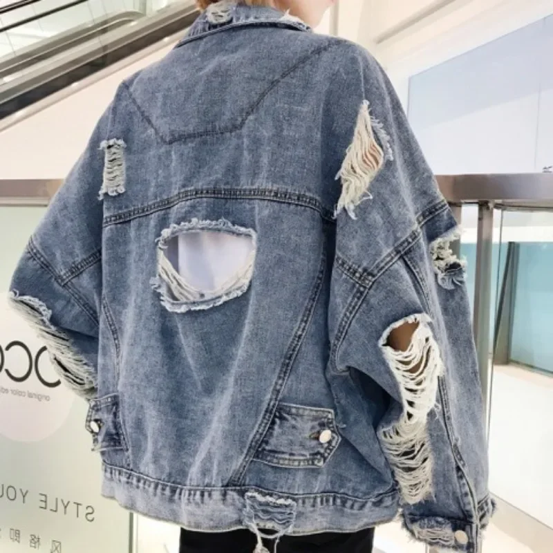 Top Trends: Fashion Ripped Denim Jacket Y2K Distressed Streetwear Hip Hop Broken Hole Jeans Biker Jackets Men Loose Blue Jacket Outwear Shoppable Styles