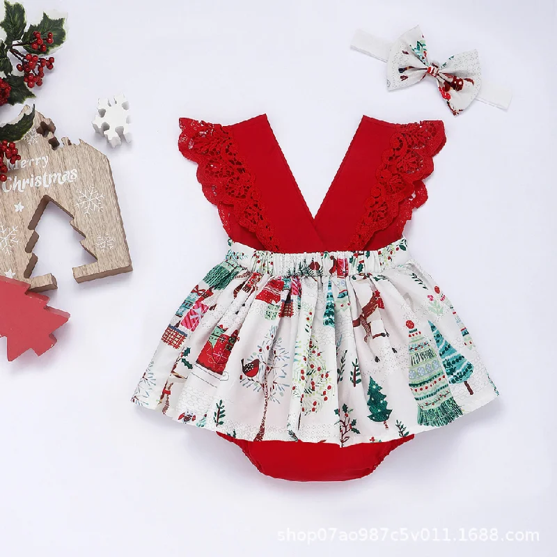 Top Trends: Children's Christmas Girl's Dress Embroidered Lace Dress Summer Infant Bodysuit Triangle Wrapped Fart Children's Dress Shoppable Styles - Image 2