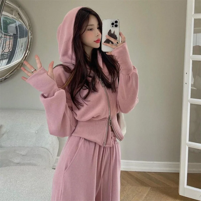 Top Trends: Korea Y2k Autumn Tracksuit For Women Solid Zip Up Hoodie And Drawstring Drawstring Pants Casual Sets Sportswear Female Suit New Shoppable Styles