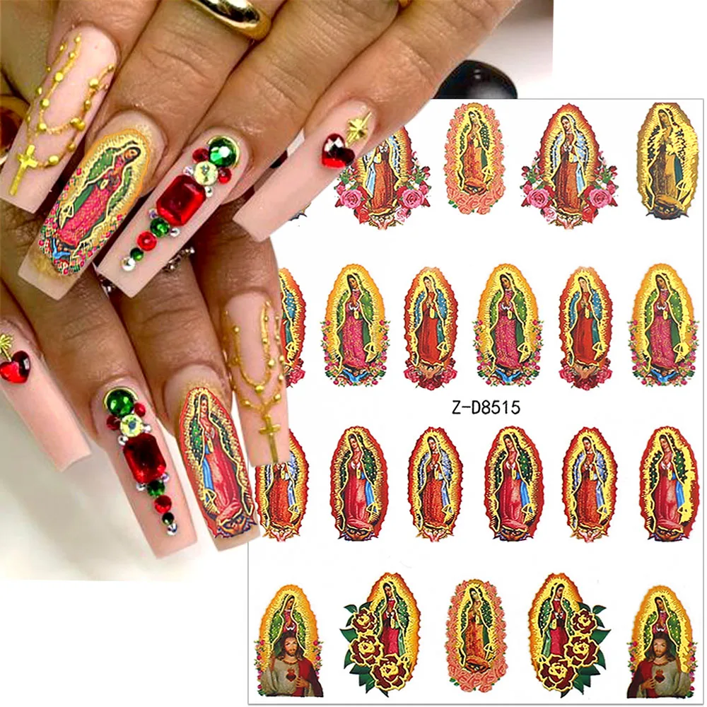 Top Trends: 1Pcs Bronzing Virgin Mary Nail Stickers 3D San Judas Tadeo Nail Art Stickers Jesus Nail Decals San Judas Sticker Nail Supplies Shoppable Styles - Image 5